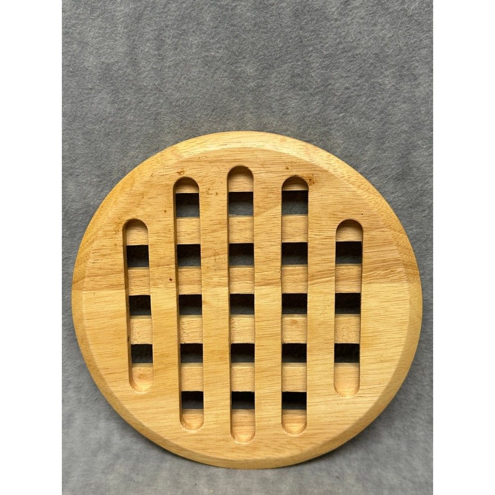 Vintage Light Wooden Trivet 8 Inch Round Lattice Heat Pad Natural‎ Wood Sturdy